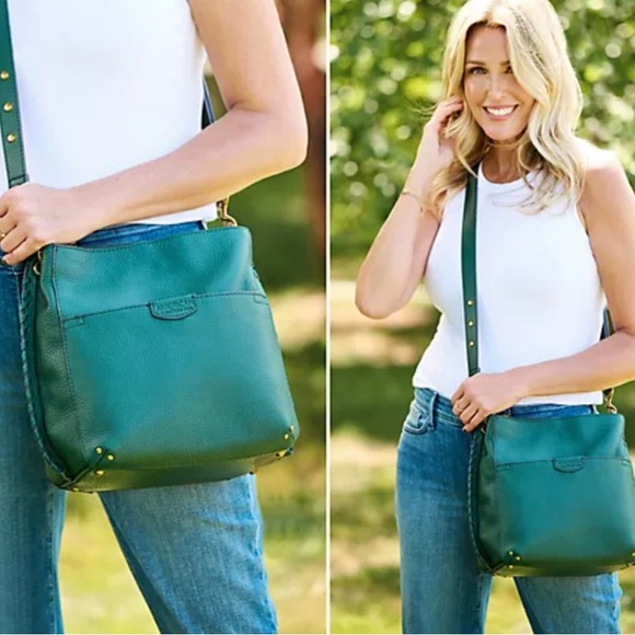 American Leather Co Deep Emerald Shoulder Purse with Whipstitched Sides & Handle - Picture 15 of 15